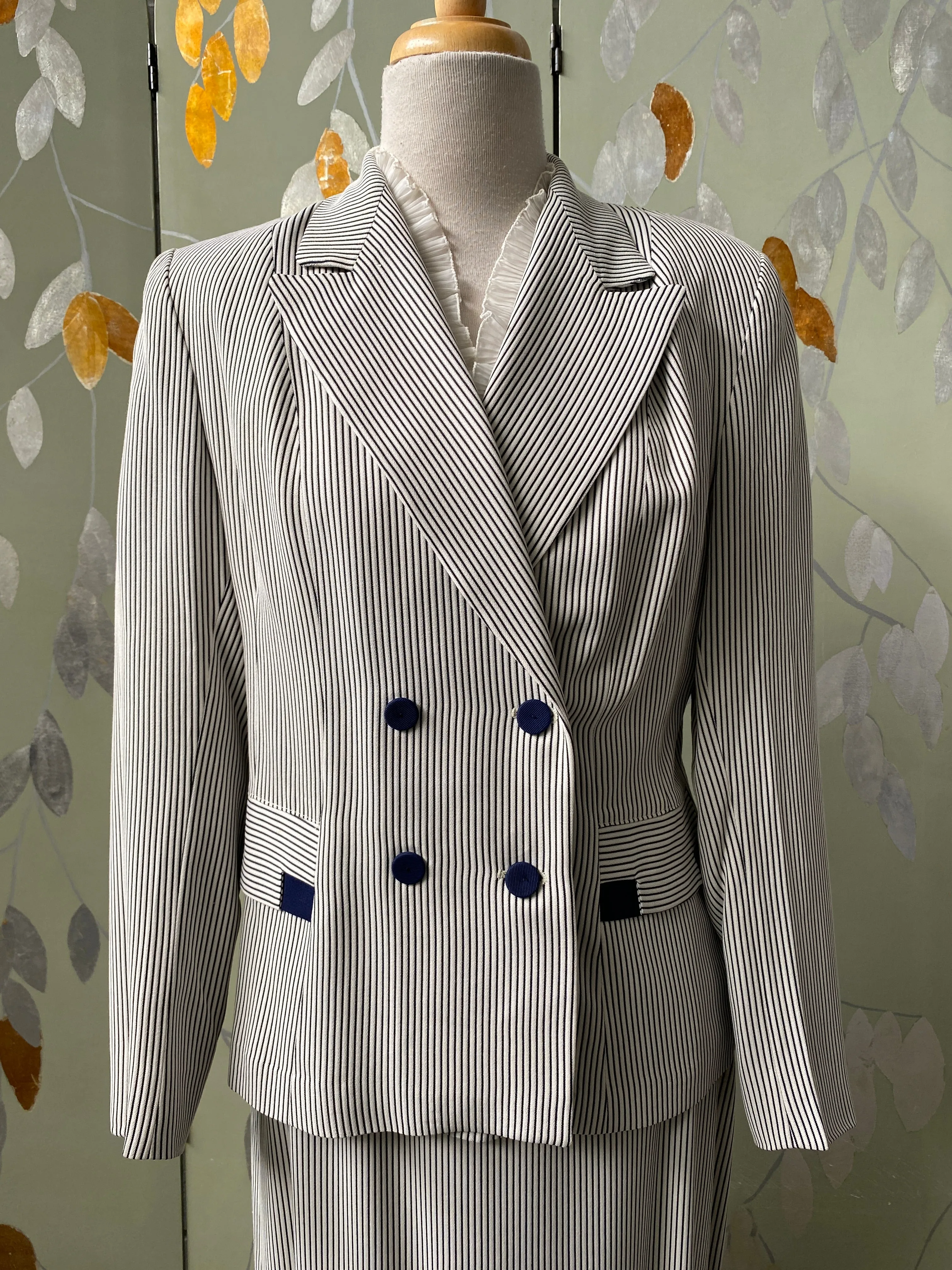 Vintage 1950s Navy & White Pin-Stripe Skirt Suit, Henry Rosenfeld, Small