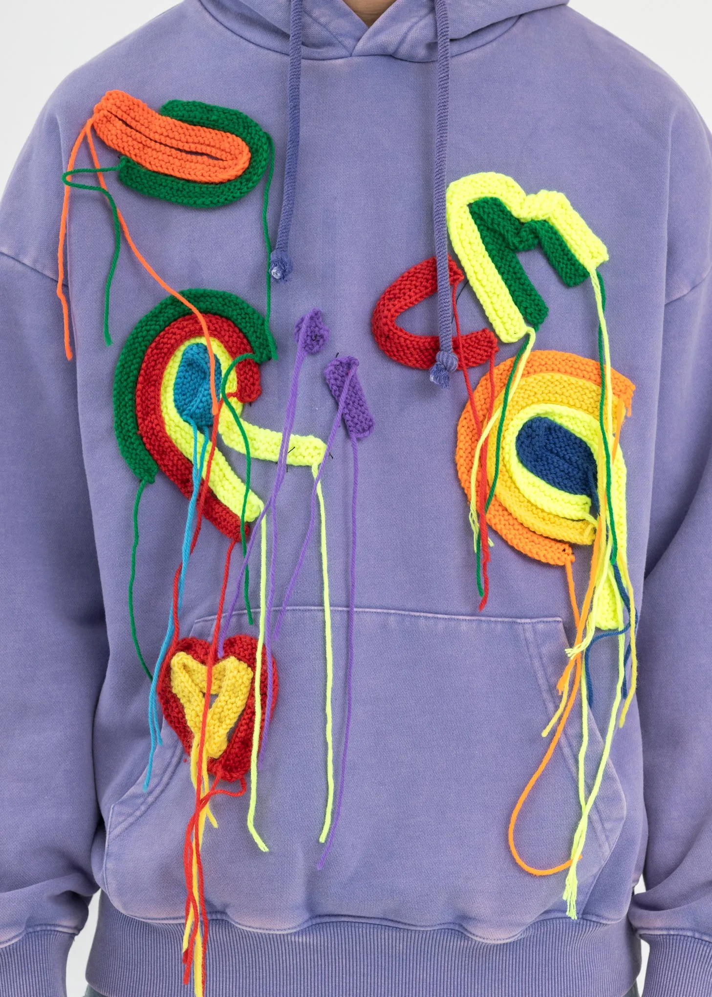 WASHED PURPLE RICH EMBROIDERY PATCHWORK  HOODIES