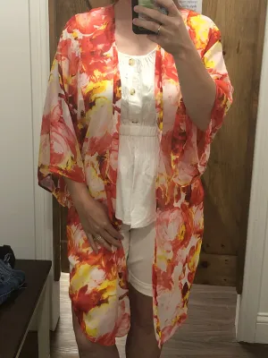 Watermelon Floral Kimono Cardigan
