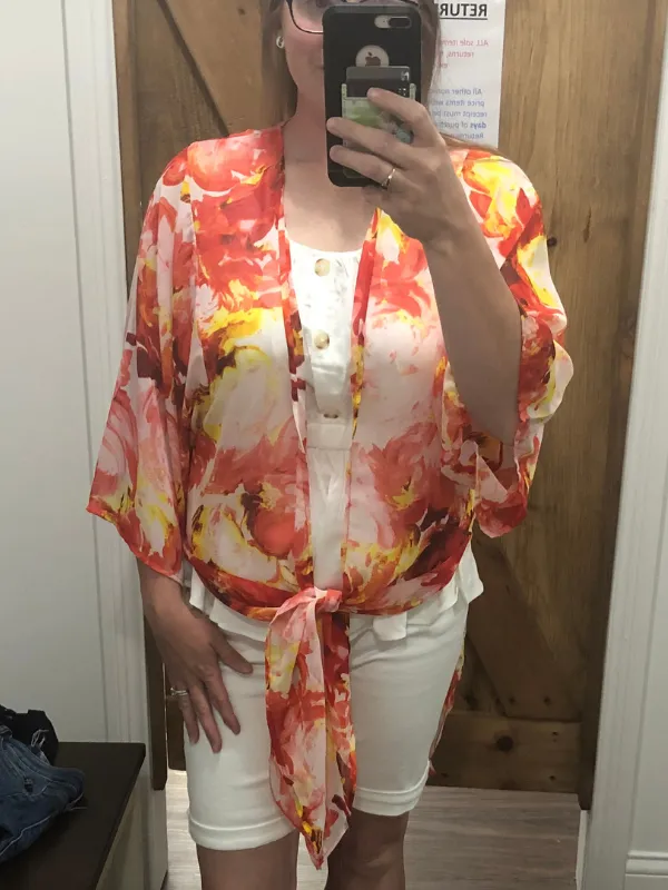 Watermelon Floral Kimono Cardigan