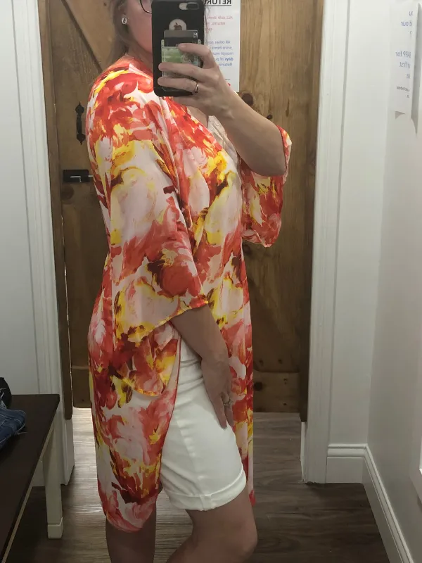 Watermelon Floral Kimono Cardigan