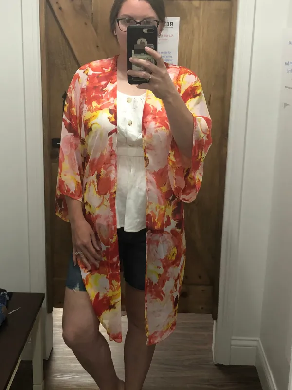 Watermelon Floral Kimono Cardigan