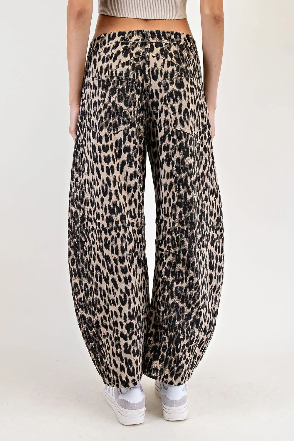 With A Leap Chestnut Leopard Print Barrel Jean