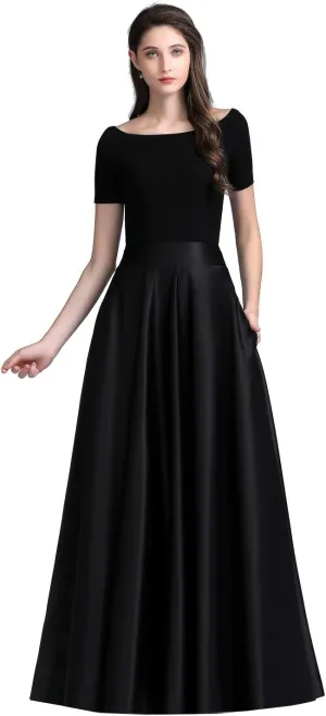 Women Long Satin Skirts A-Line Flared Maxi Skirts Floor Length Formal Prom Party Skirts with Pockets