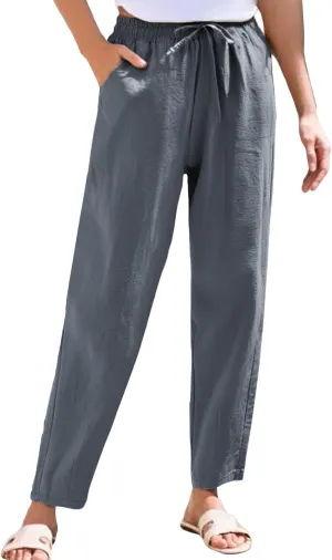Womens Dress Pants Wide Leg High Waisted Cotton Linen Petite,Linen Sweatpants, Cargo Trousers with Pockets