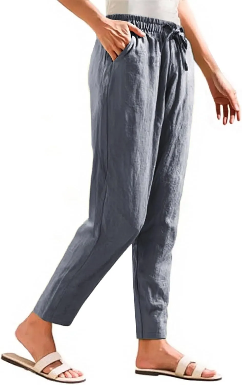 Womens Dress Pants Wide Leg High Waisted Cotton Linen Petite,Linen Sweatpants, Cargo Trousers with Pockets
