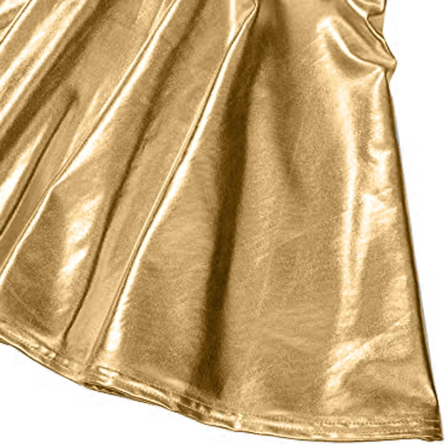 Women's Fashion High Waist Pleated Solid Color Short Skirt Loose Skirt Metallic Skater Skirt Sparkly Shiny Flared