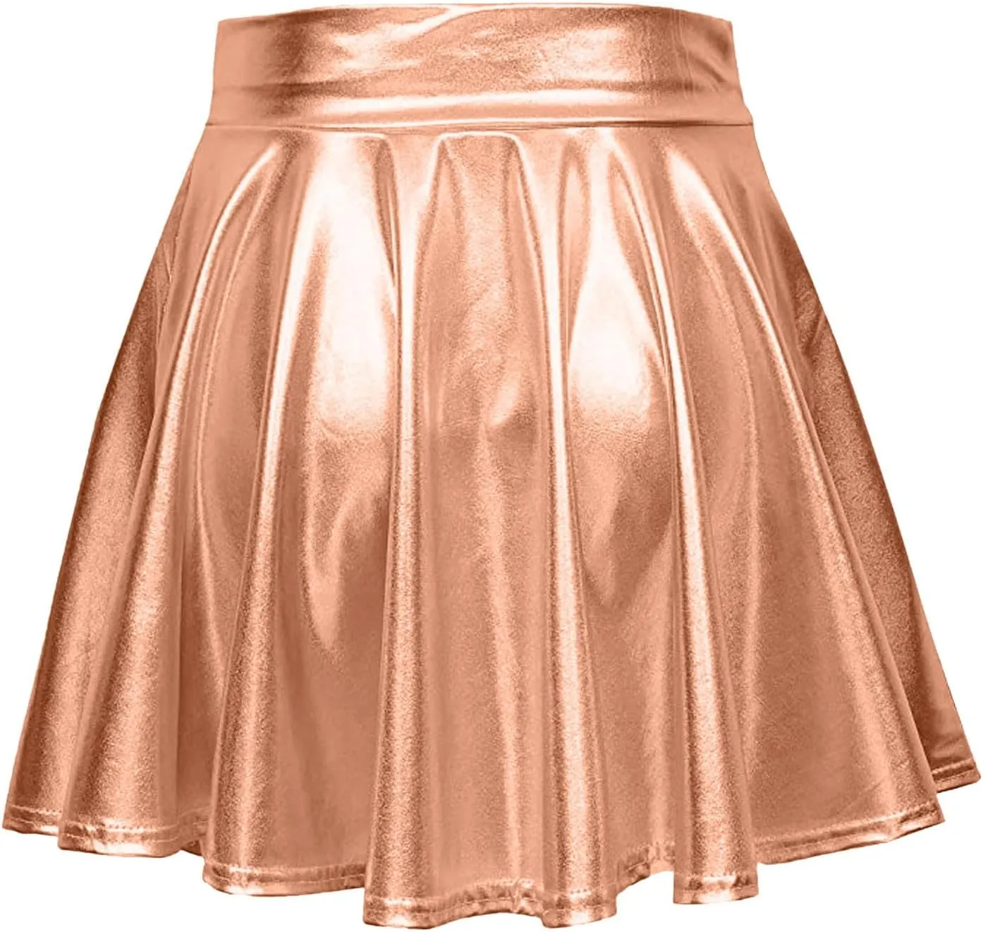 Women's Fashion High Waist Pleated Solid Color Short Skirt Loose Skirt Metallic Skater Skirt Sparkly Shiny Flared