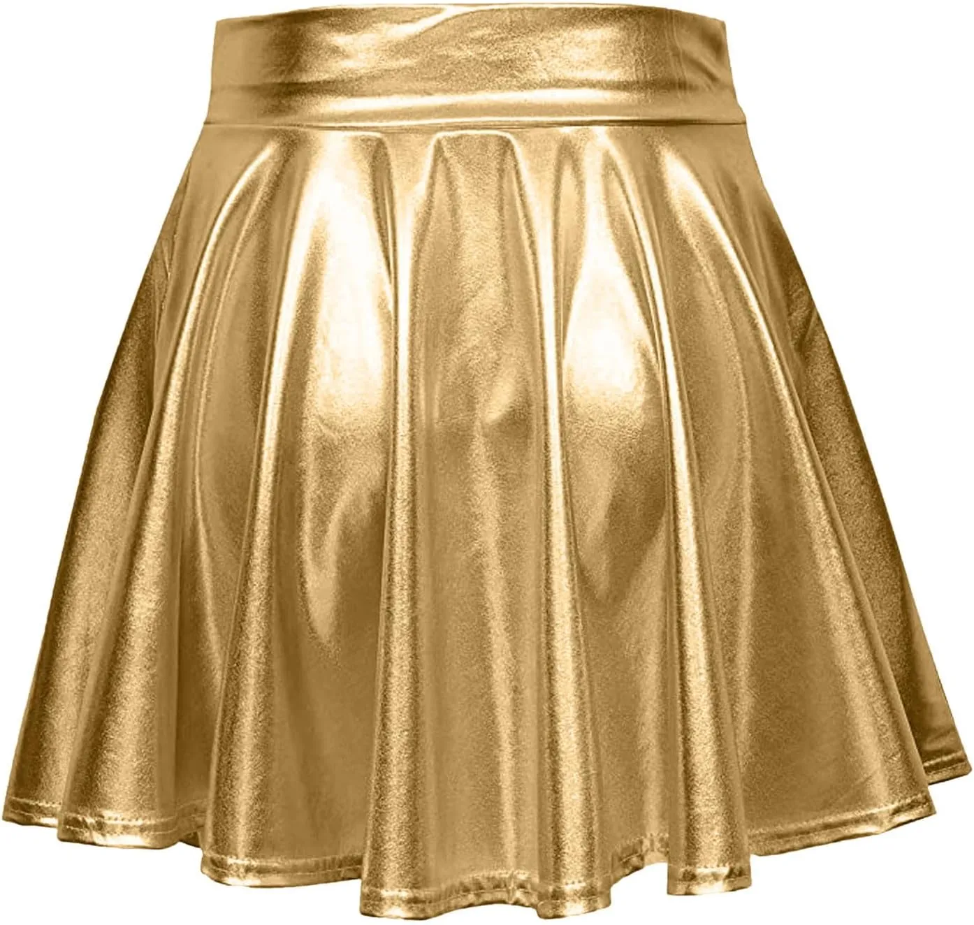 Women's Fashion High Waist Pleated Solid Color Short Skirt Loose Skirt Metallic Skater Skirt Sparkly Shiny Flared