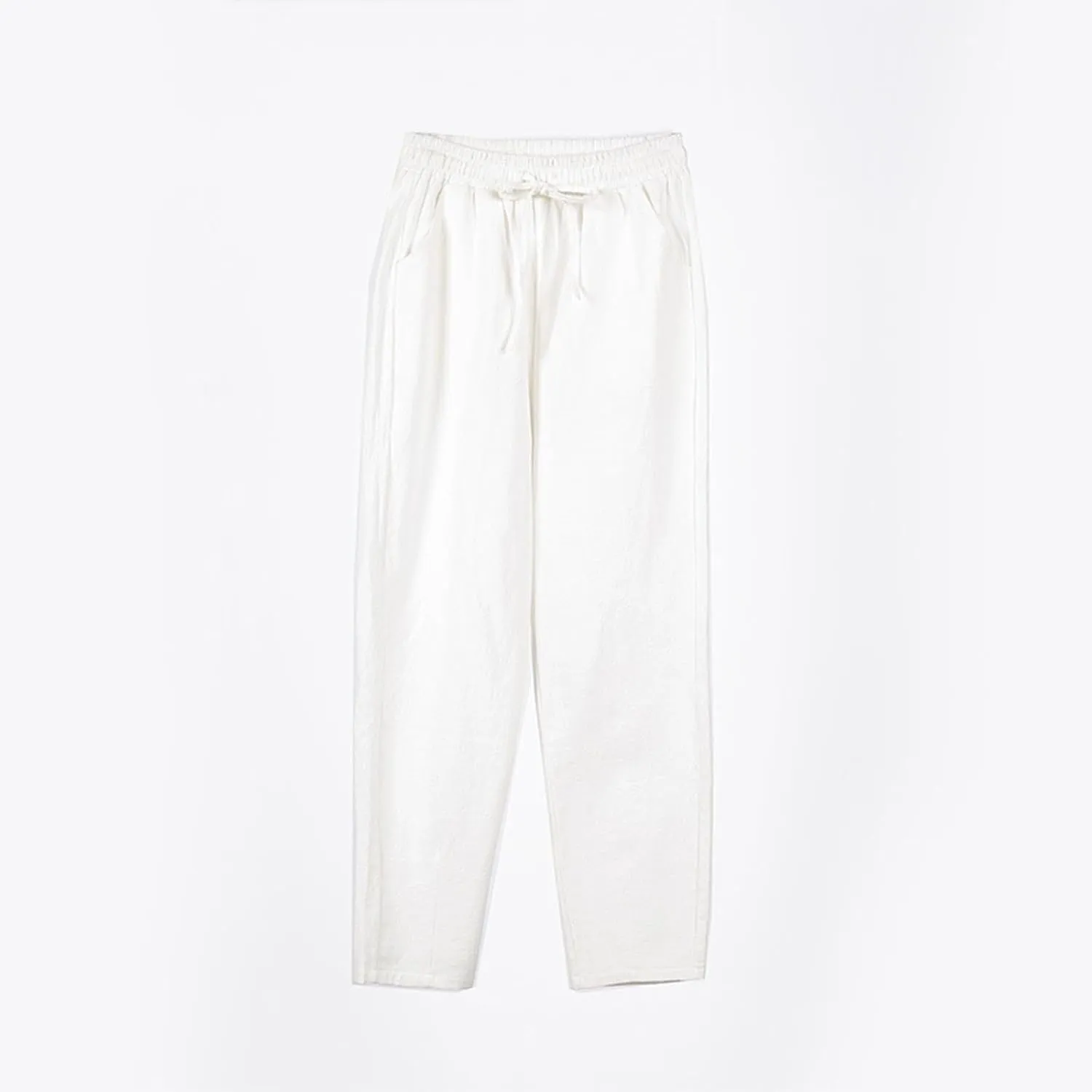 Womens Linen Pants Straight Leg Elastic Drawstring Casual Loose Trousers Summer Beach Lounge Pants with Pockets