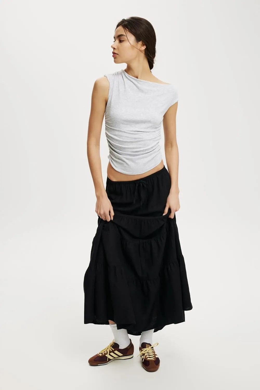 Women's Maxi Skirts Flowy Skirt Elastic High Waist Pleated A-Line Flared Long Skirts