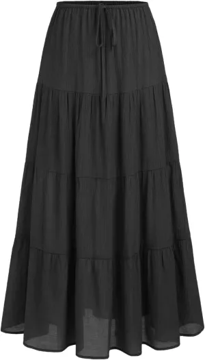 Women's Maxi Skirts Flowy Skirt Elastic High Waist Pleated A-Line Flared Long Skirts