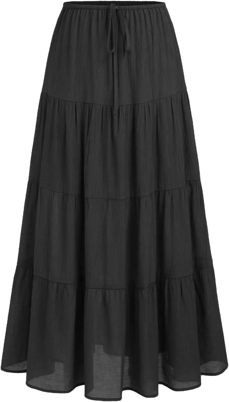 Women's Maxi Skirts Flowy Skirt Elastic High Waist Pleated A-Line Flared Long Skirts