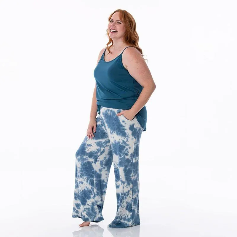 Women's Print Bamboo Cami and Lounge Pants Pajama Set - Deep Sea Tie Dye