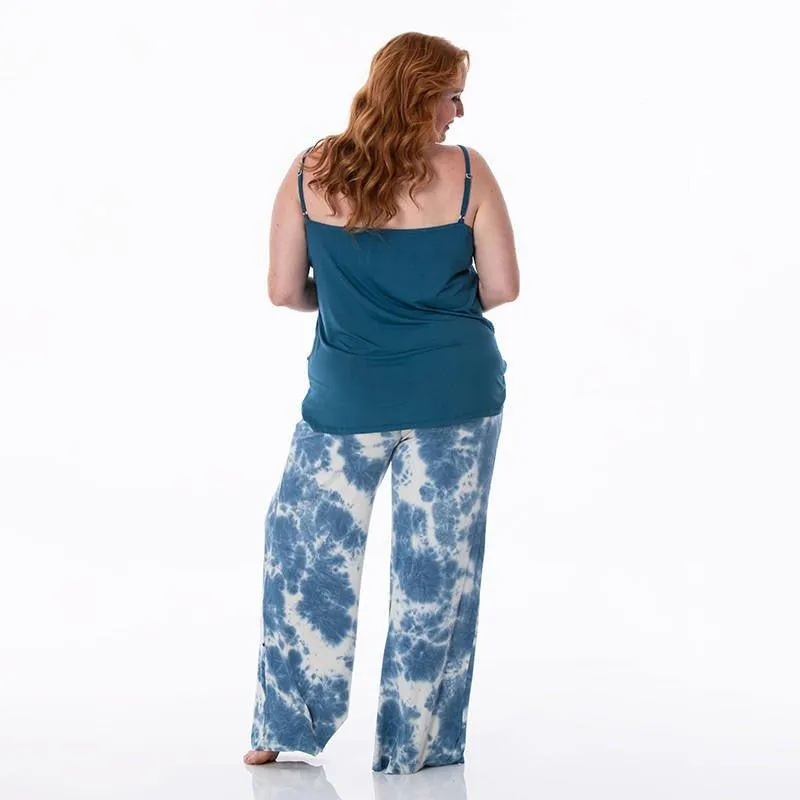 Women's Print Bamboo Cami and Lounge Pants Pajama Set - Deep Sea Tie Dye