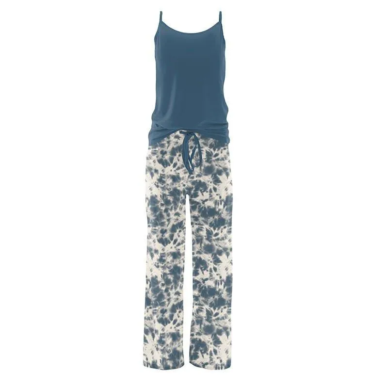 Women's Print Bamboo Cami and Lounge Pants Pajama Set - Deep Sea Tie Dye
