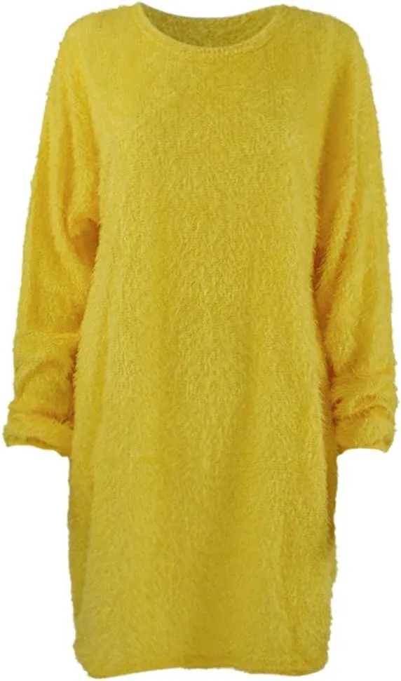 Women's Sweater Dresses Knee Length Cream Dress Trendy Plus Size Long Sleeve Crewneck Pullover